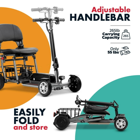 Rubicon FX4 - Lightweight 4 Wheel Foldable Mobility Scooters for Adults and Seniors - Detachable Lithium Battery