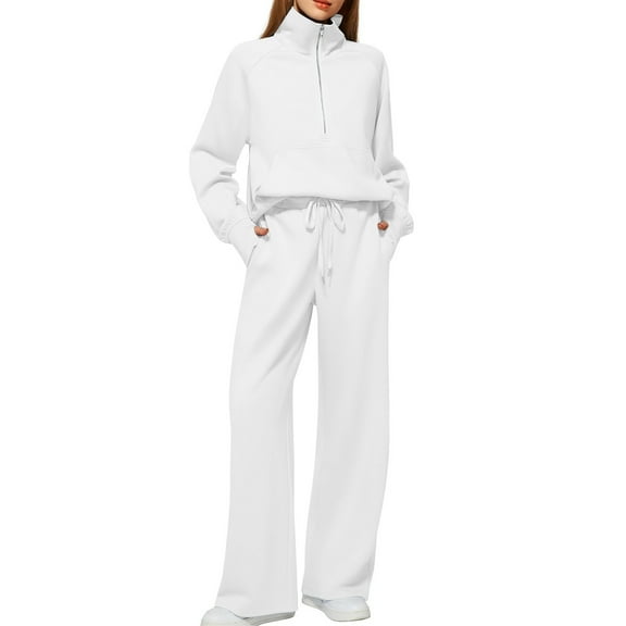HAiming Women's 2 Piece Outfits Lounge Set 2025 Oversized Half Zip Sweatshirt Wide Leg Sweatpant Tracksuit with Pocket