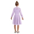 thumbnail image 2 of inlzdz Robe en Maille Contrastée à Pois à Manches Longues Bouffantes pour Filles, Décontractée, Ligne A Évasée, Patineuse, Robe de Fête Lavande 160, 2 of 7