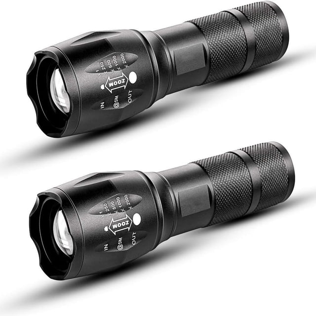 CHUANK Lampe de Poche à DEL d'Urgence Portative avec Mise au Point Réglable, Résistante à l'Eau, 5 Modes, Meilleure Lampe de Poche Tactique pour le Camping d'Urgence et la Pêche, Lot de 2