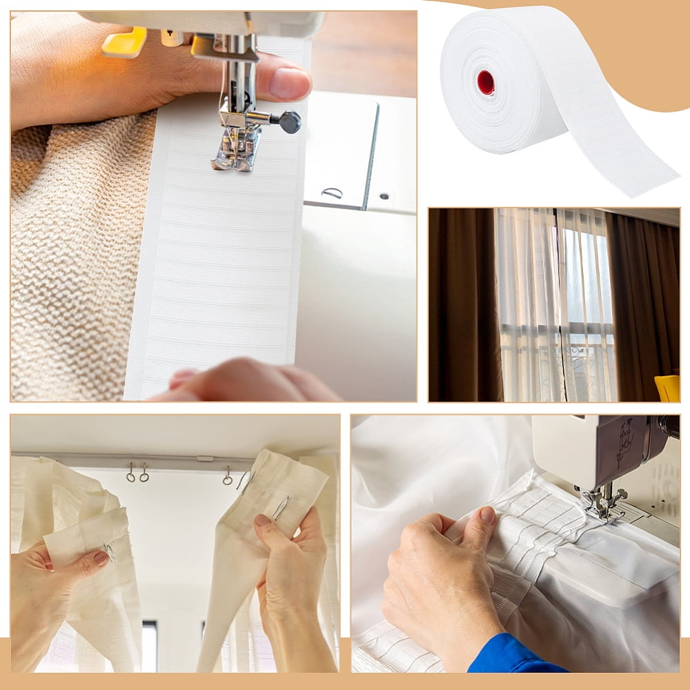 20M Polyester Pleated Curtain Tape for Home Curtains Window DIY Sewing White 74x0.6mm for making