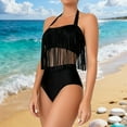 thumbnail image 5 of Fringed Halter Swimsuits Women Fashion Summer Beach Swimwear 2 Piece Tassels High Waisted Bathing Suit (XL, Black), 5 of 7