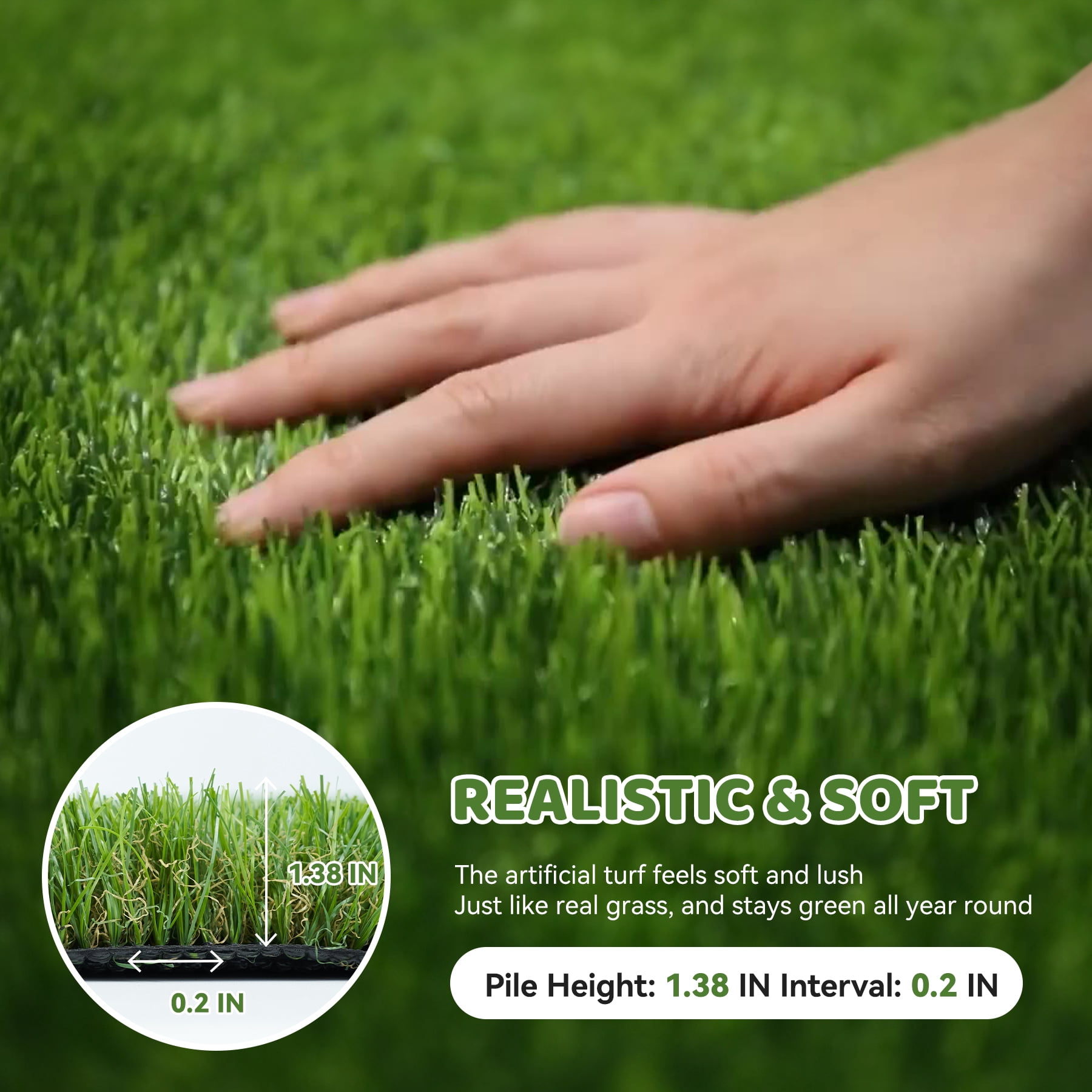Hawsaiy 3×5ft Artificial Grass Rug, 1.38" Thick Fake Grass Mat with Drainage, UV-Resistant Synthetic Turf for Garden, Patio, Balcony, Kids & Pets