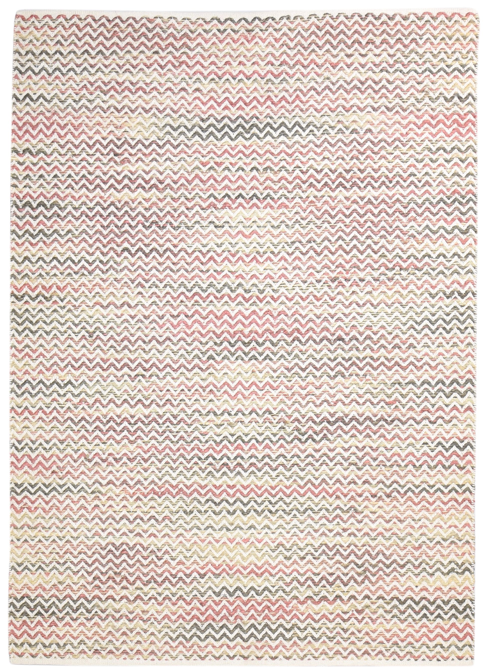 Dhurrie OffWhite Wool Rug 5' X 7' Modern Scandinavian Chevron Room
