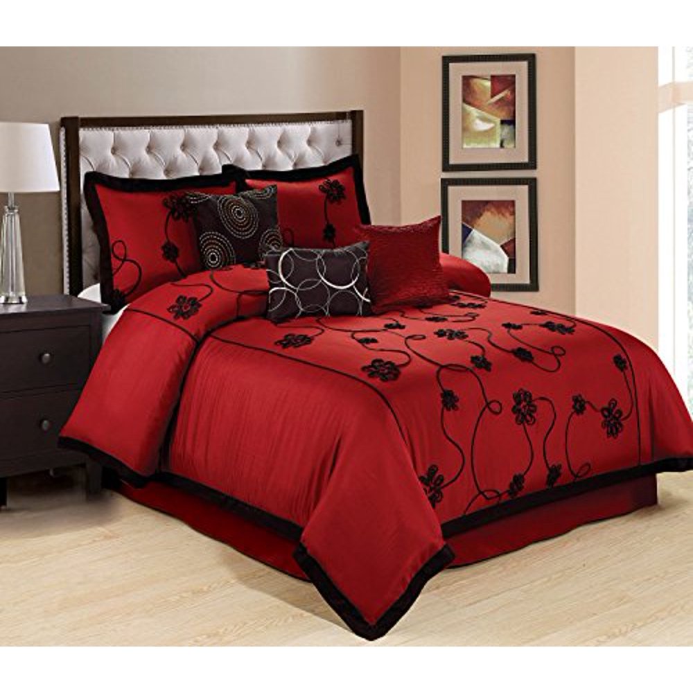 7 Piece Olivia Ruffled Floral Embroidered Clearance Bedding Comforter