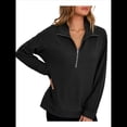 thumbnail image 3 of Sudadera Ligera y Suave de Larga con Solapa y Media Cremallera para Mujer, Estilo Informal, Holgada y con Cuello de . Negro XL, 3 of 8