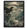 thumbnail image 1 of Raven and Crashing Waves Coastal Sunrise Landscape Art Print Framed Poster Wall Decor 12x16 inch, 1 of 5