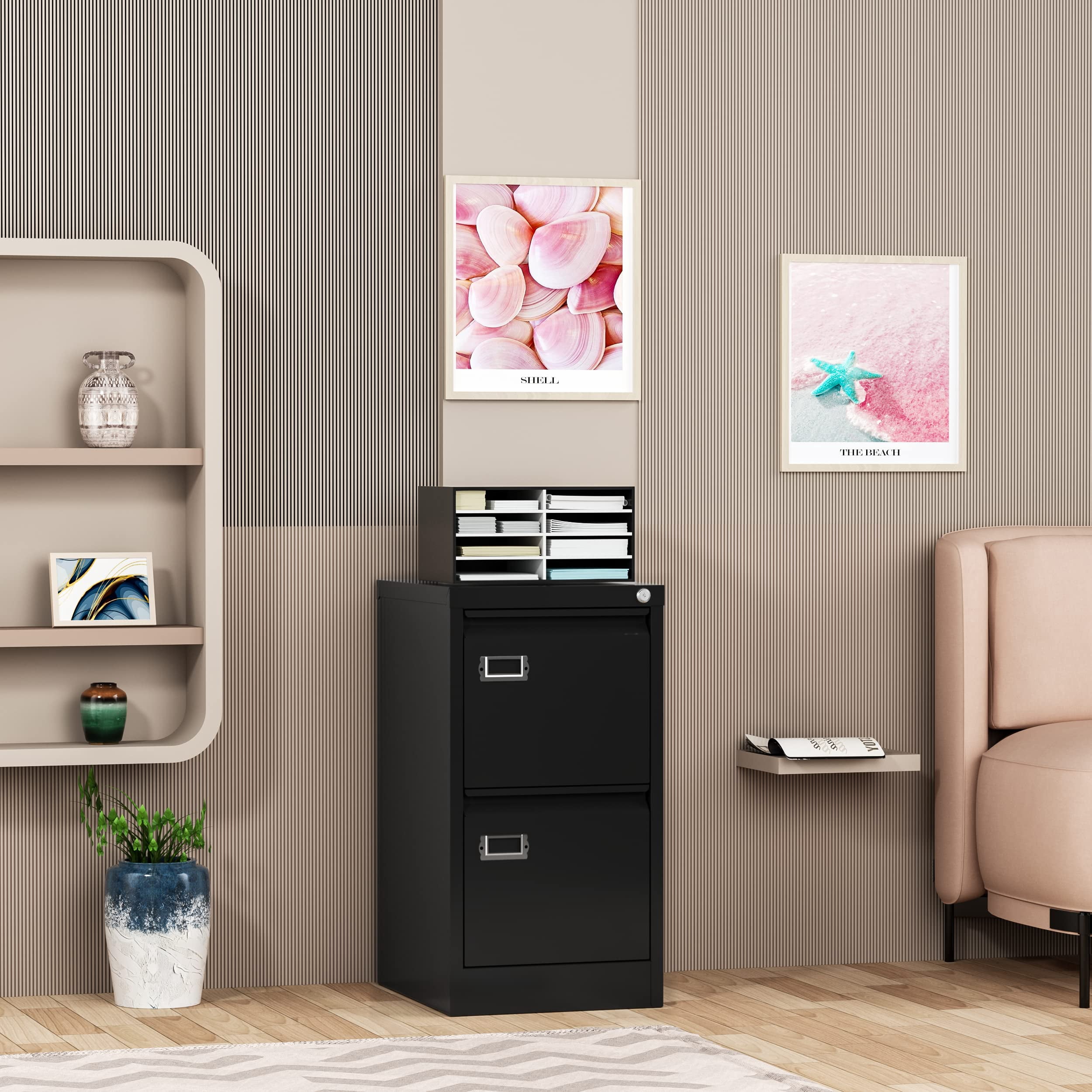 Fesbos 3 Drawer File Cabinet with Lock, File Cabinets for Home Office,18" Deep Vertical Metal Black File Cabinet Office Storage Cabinet Organizer for Letter/Legal / A4