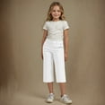 thumbnail image 7 of Girl's Capri Dress Pants Straight Leg Fall High Waist Capris with Pockets Formal Suit Classic Cargo Pants 8 Years, White, 7 of 7