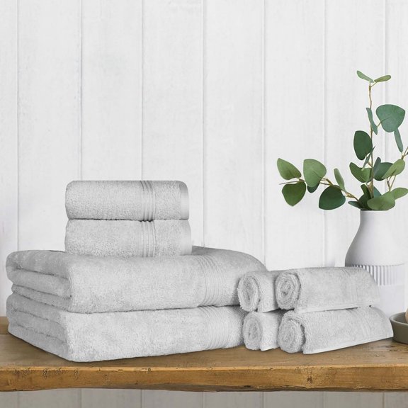 BNM Egyptian Cotton Luxury 8 Piece Towel Set, Silver