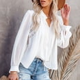 thumbnail image 2 of Blusa de Mujer Cuello en V Manga Larga Camisa Informal de Color Puro Cómoda para la Oficina en casa Blanco XL, 2 of 6