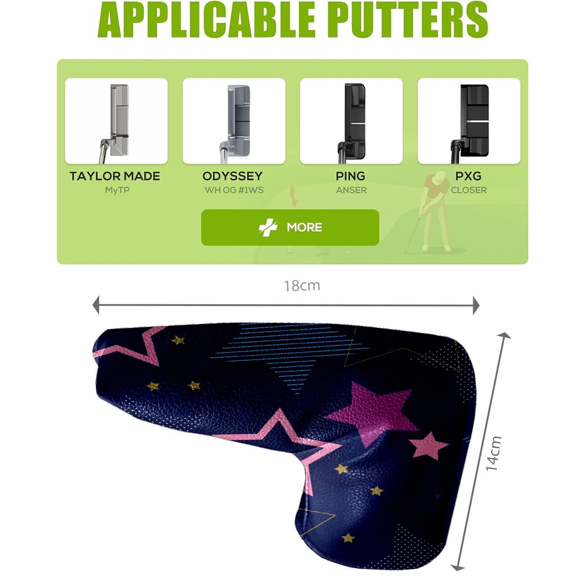 Golf Club Head Cover | Leather Golf Club Putte Headcover , Waterproof Golf Club Head Cover Set Driver Headcovers for Golf Clubs Men Women Star