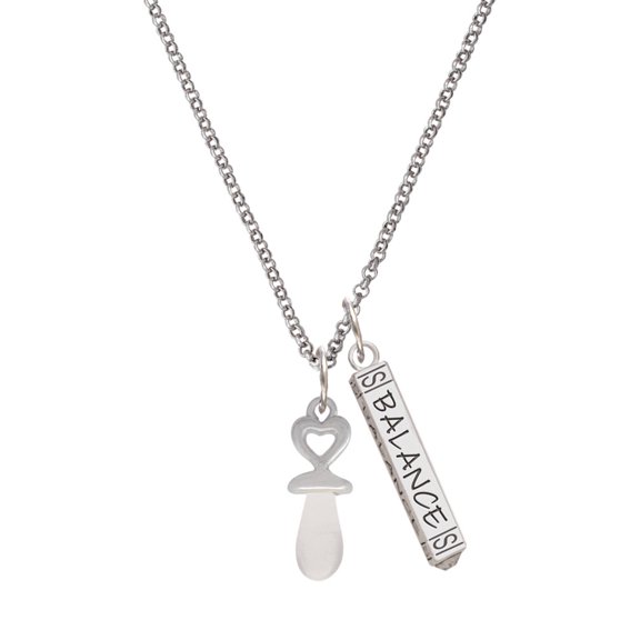 Delight Jewelry Silvertone 3-D Clear Frosted Baby Pacifier Silvertone Balance Bar Charm Necklace, 23"