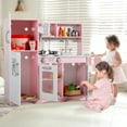 thumbnail image 5 of LINLUX Wooden Kids Play Kitchen, Toy Kitchen Playset For Toddler, Realistic Kitchen Sets Baby, Pink, 5 of 10