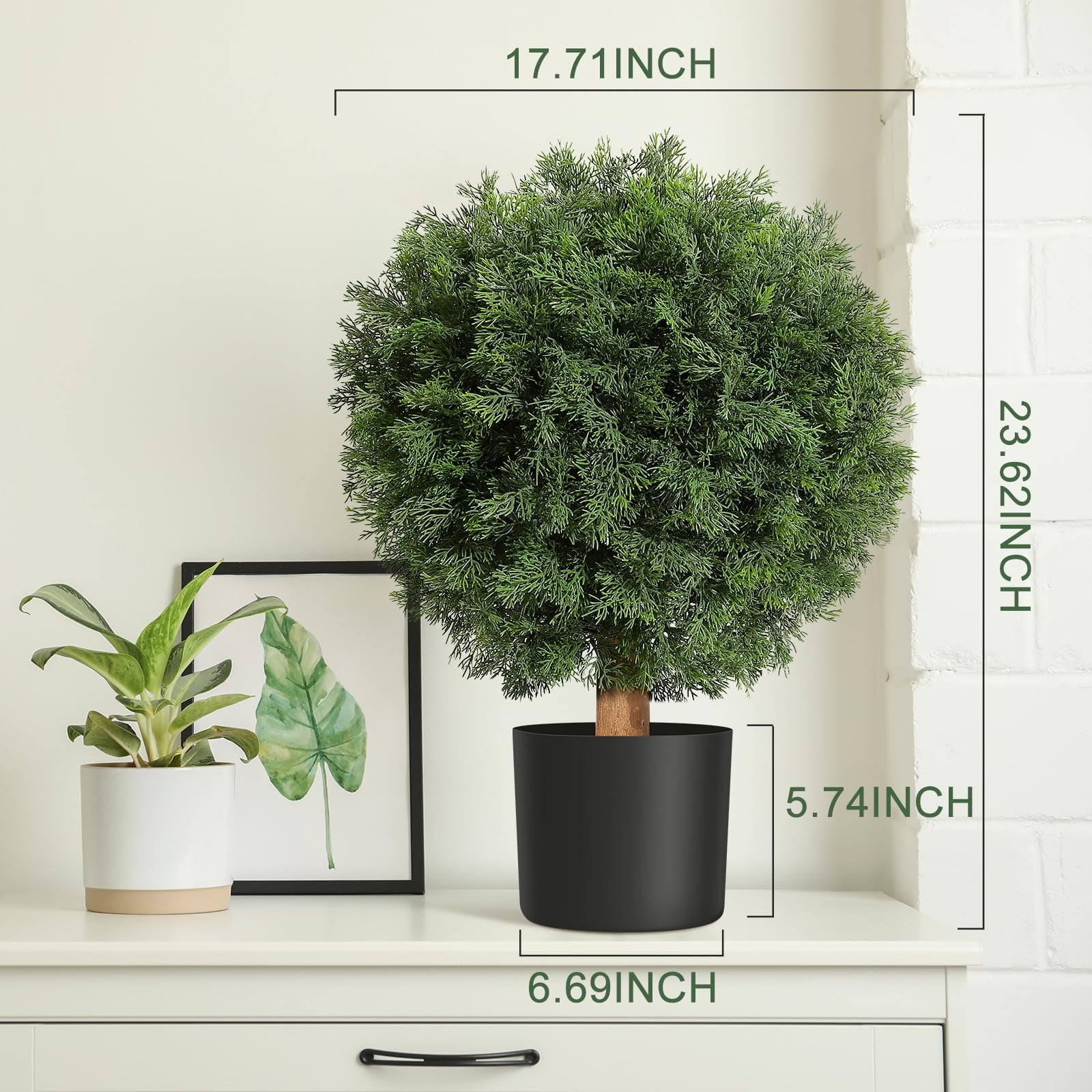 Artificial Topiary Cedar Ball Tree 2pcs，17 in UV Resistant Fake Potted Plants In Black Nursery Pot,Artificial Trees for Porch Home Decor Housewarming