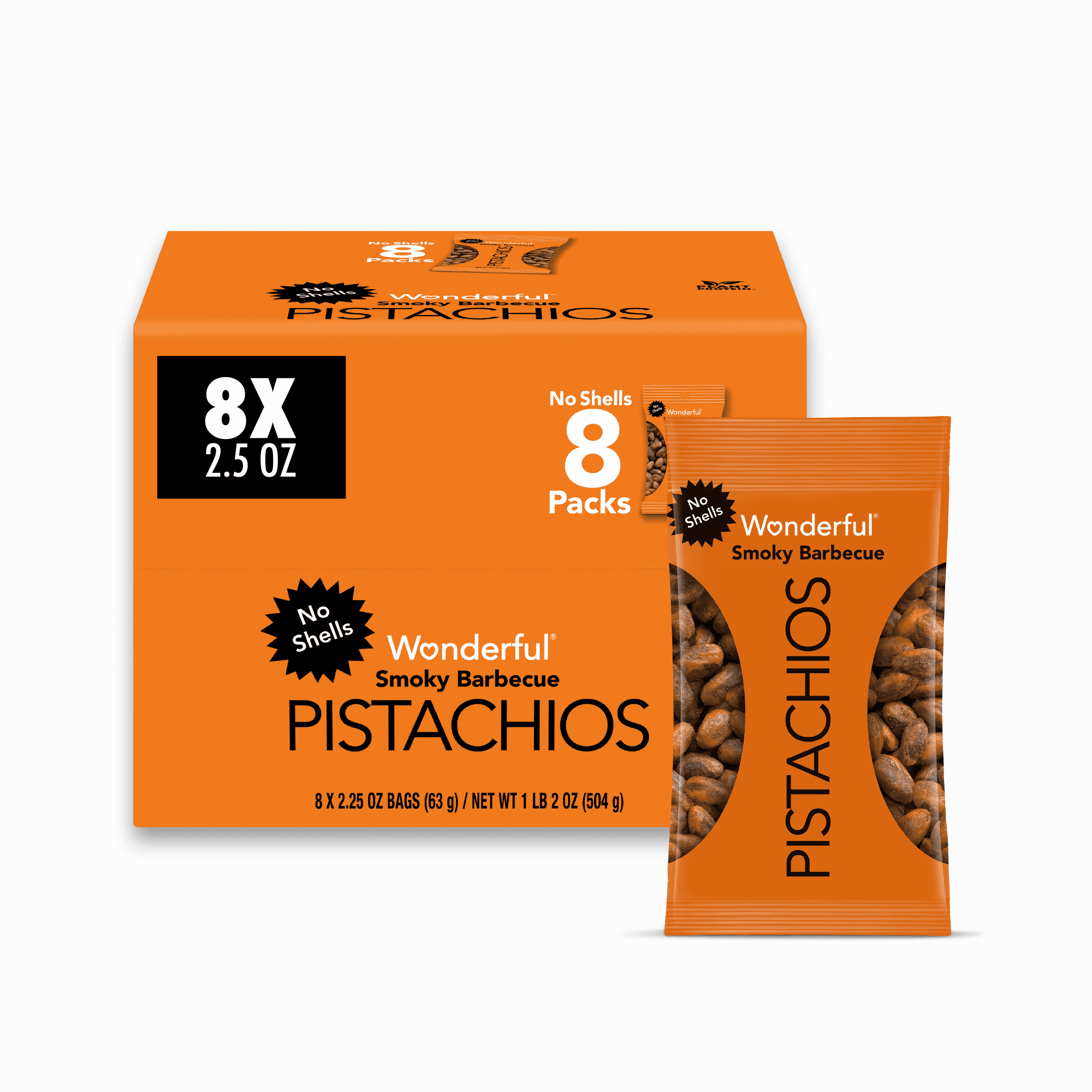Wonderful Pistachios, No Shells, Smoky BBQ, 2.25 Ounce Bag, (Pack of 8