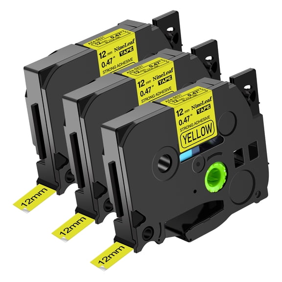 NineLeaf 3 Pack Compatible for Brother P-Touch Black on Yellow TZe TZ Label Maker Tape TZe-S631 TZ-S631 12mm 0.47'' Extra Strength Laminated Label Tape