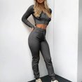 thumbnail image 2 of Mujeres con cuello en V Manga larga Tops Pantalones largos Dos piezas Conjunto sólido Traje casual Wmkox8yi bvn3081, 2 of 7
