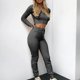 thumbnail image 2 of Mujeres con cuello en V Manga larga Tops Pantalones largos Dos piezas Conjunto sólido Traje casual Wmkox8yi bvn3080, 2 of 7