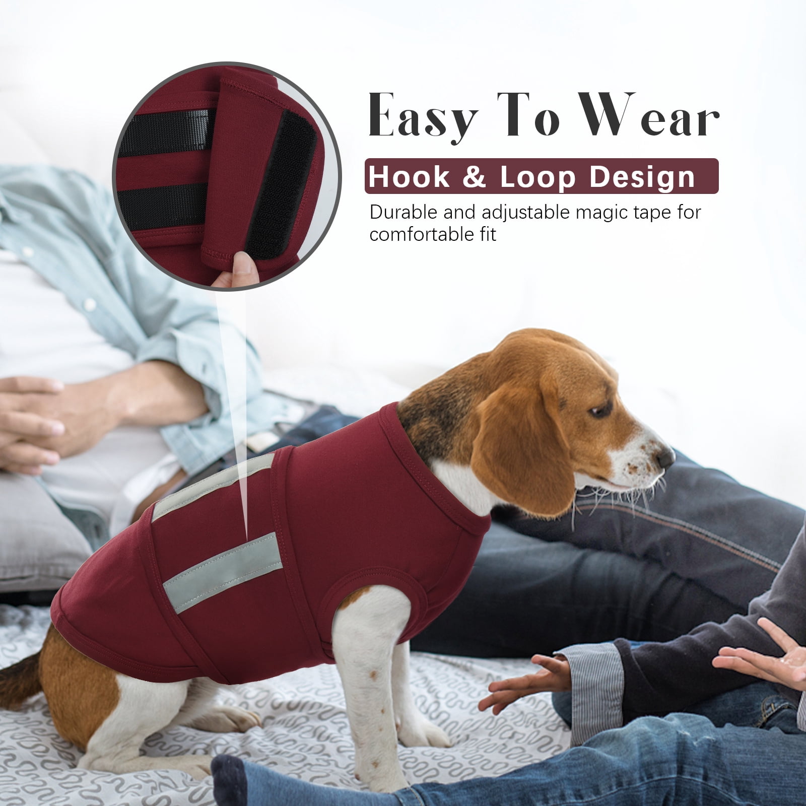 Kuoser Dog Anxiety Vest, Soft and Reflective Calming Shirt for Dogs, Breathable Pet Anxiety Jacket Wrap for Fireworks, Thunderstorms, Separation, Travel, Burgundy, Small