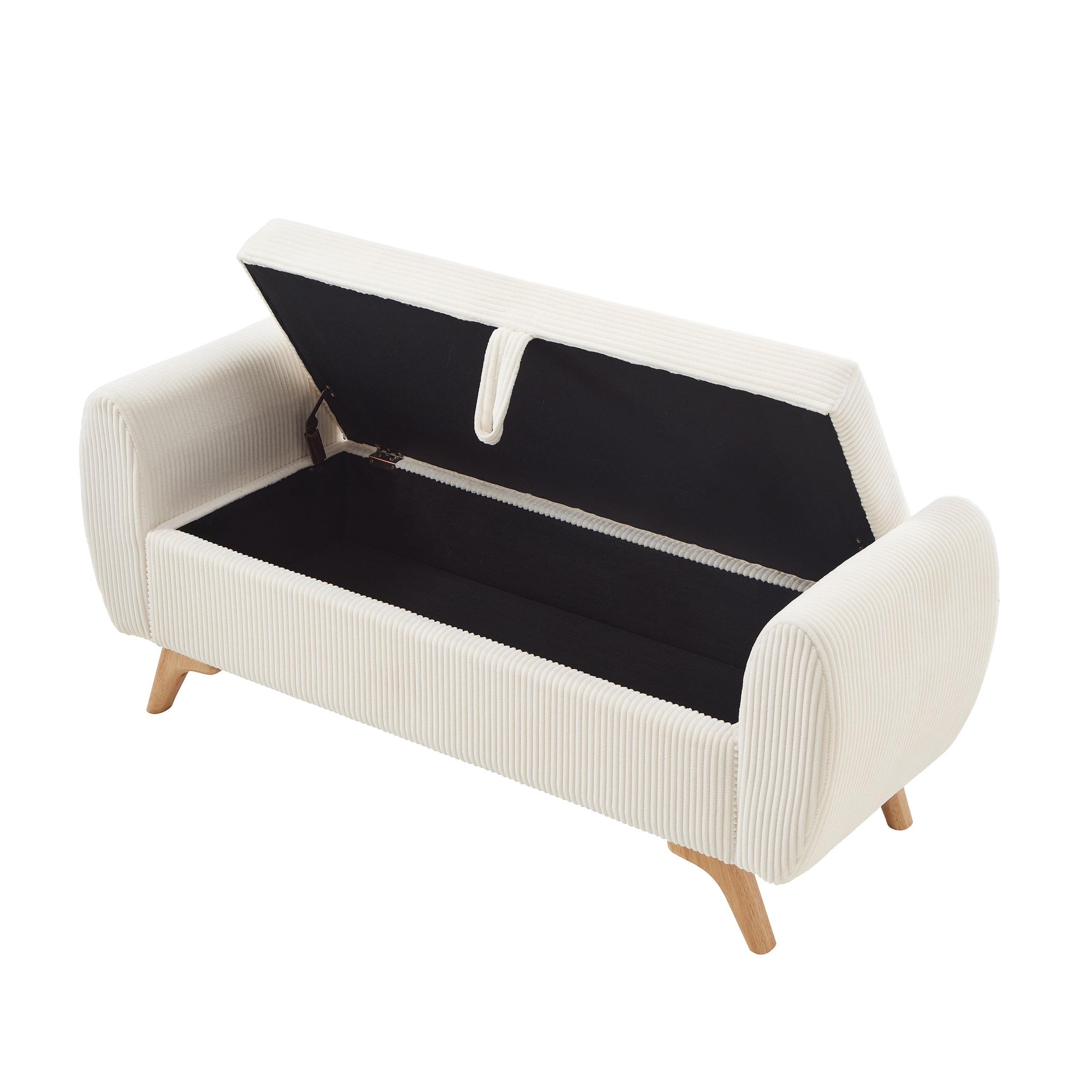 Storage Bed Bench 57 Inch, Corduroy Upholstered Bench with Flip Top Storage for Bedroom Hallway, Beige