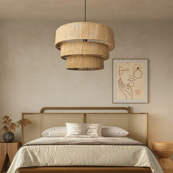 Arturesthome 3-Tier Hemp Rope Round Handmade Weave Lantern Woven Pendant Light