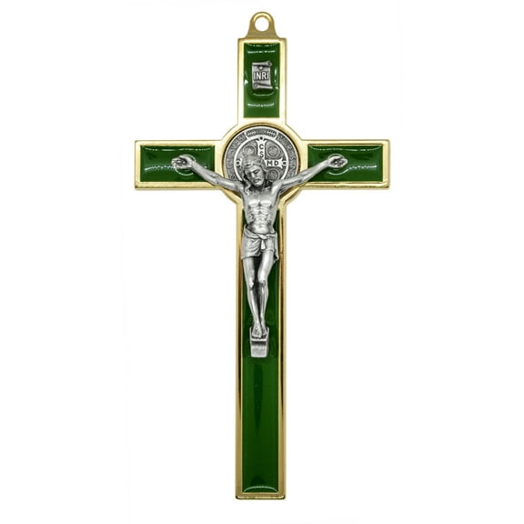 5.25" Gold-Tone St. Benedict Crucifix with Green Enamel Inlays