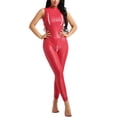 thumbnail image 1 of Womens Wet Look Zip Faux Leather Bodysuit Leotard Lingerie Jumpsuit Romper, 1 of 5