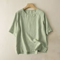 thumbnail image 3 of Lovskoo Women's Linen Shirts Short Sleeve Summer Loose Pollover Solid Color V-Neck Blouse Shirt Green, 3 of 9