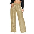 thumbnail image 1 of Fgnfyis Pantalon pour Femmes Paillettes Fête Mode Décontractée Taille Haute Rétro Grand Jambe Soirée Or L, 1 of 6