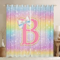 Manfei Kawaii Girls Letter B Blackout Curtains Set of 2 (52x84 Each) for Kid, Cartoon Monogrammed Window Curtains, Bling Stars Rainbow Curtains and Drapes, Black Out Curtains Decor