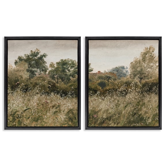 Rural Foliage Thicket 2 Piece Black Framed Floater Canvas Set, design by Lettered and Lined