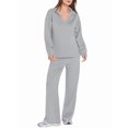thumbnail image 2 of Women 2 Piece Outfits 2025 Fall Fashion Wide Leg Pants Lounge Set Leisure Travel Vacation Sweatsuits Light Gray XS, 2 of 9