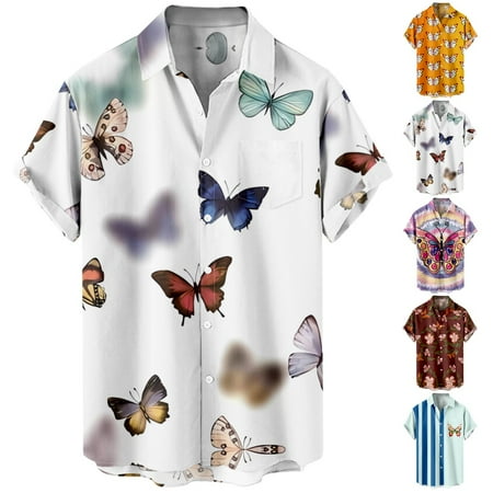 

Big & Tall Men Collared Button Down Hawaii Shirts with Chest Pocket Breathable Clothing for Men Women