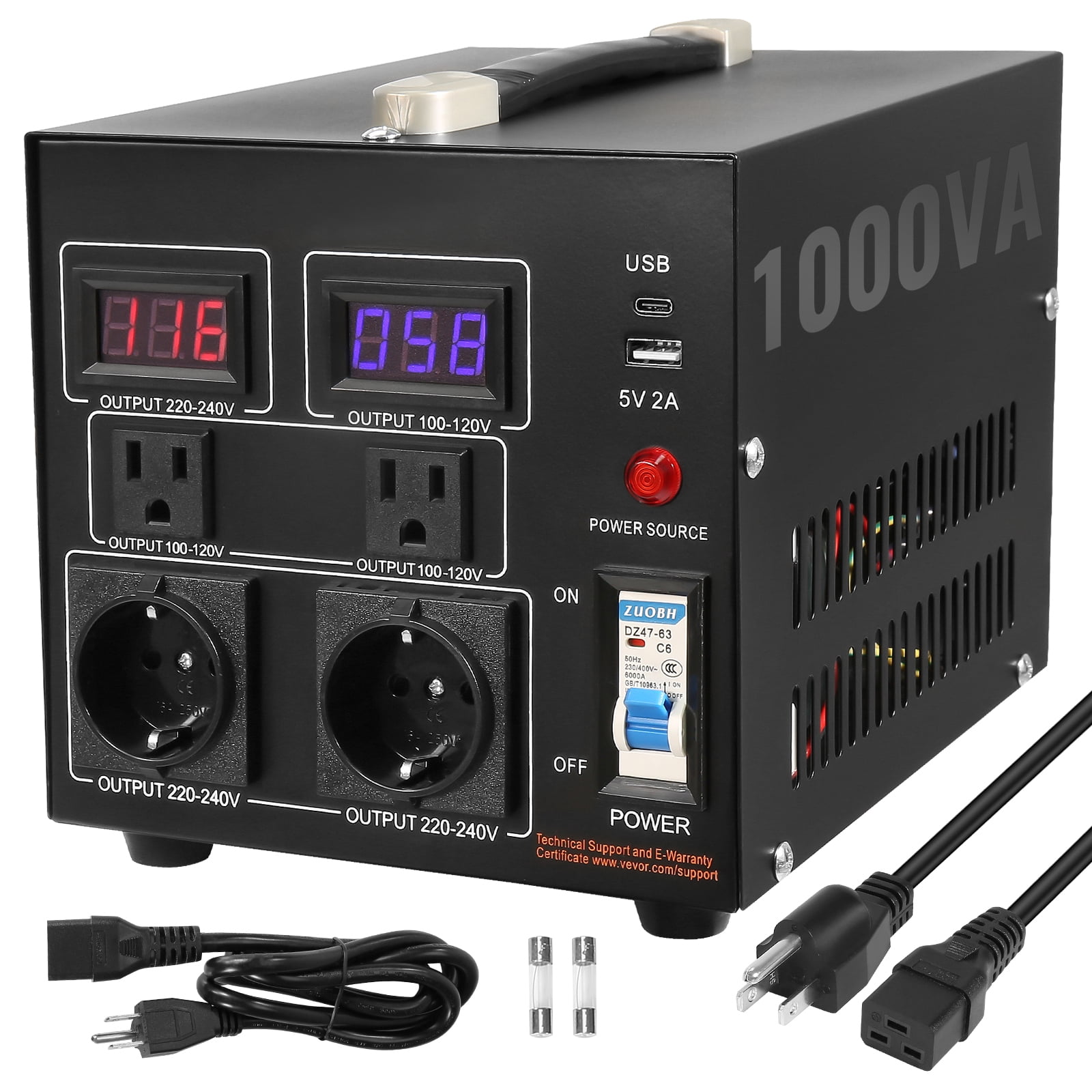 SKYSHALO Transformer Step Up/Down 220V-110V /110V-220V 1000W 2 LED Voltage Converter