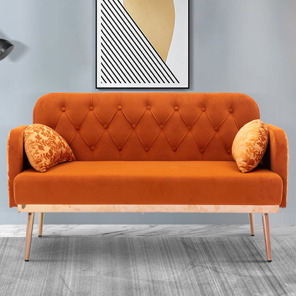 Modern Velvet Loveseat, Sofa Couch Loveseat with 2 Pillows, KAMIDA