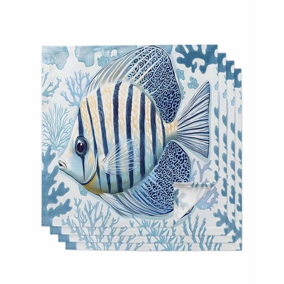 Hokiten Kitchen Dinner Napkins Set of 4 Blue Coastal Fish Cloth Napkins Reusable Washable Table Napkins for Weddings Cocktail Parties Holiday Table Decor 20x20 Inch