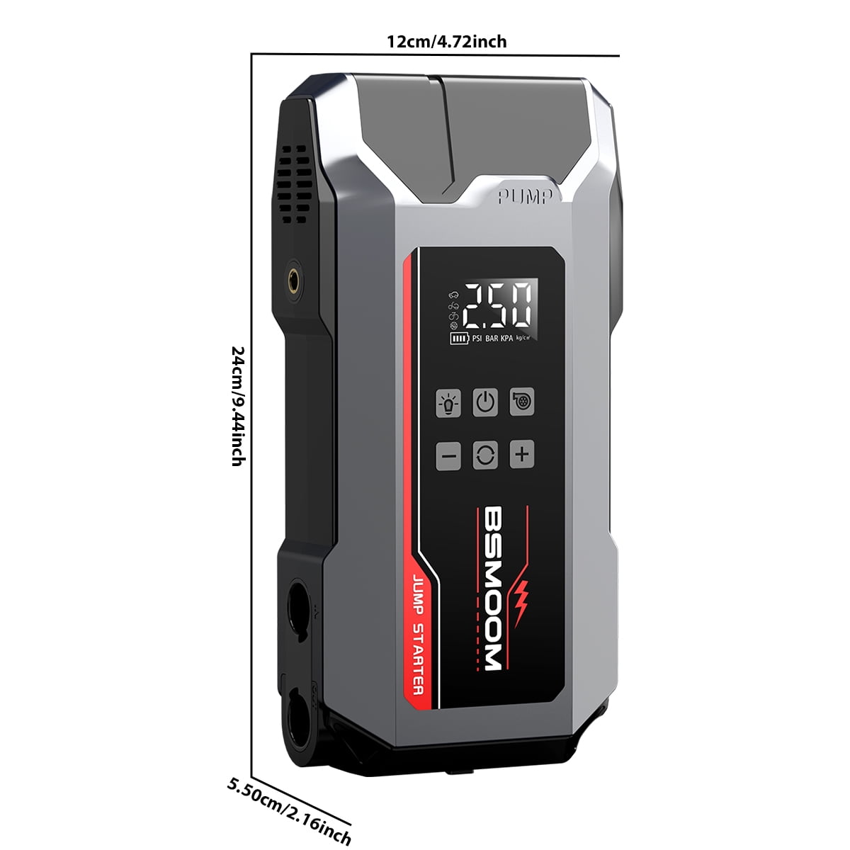 BSMOOM 8000A Car Battery Jump Starter with Air Compressor/Tire Inflator 150PSI, 9-in-1 Portable Jump Starter Power Pack for ALL Gas/10L Diesel, 12V Jumper Box with Air Pump, USB Ports, LCD, LED Light