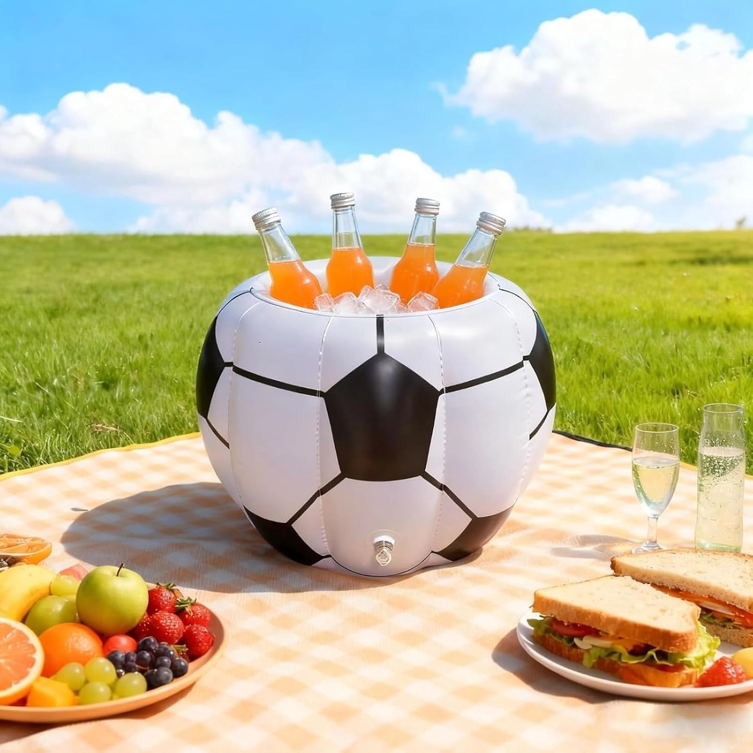 Inflatable Soccer Cooler Ice Bucket, Reusable Portable Drink Container for Football Tournament Beach Birthday Pool Party Decoration (40x52cm)