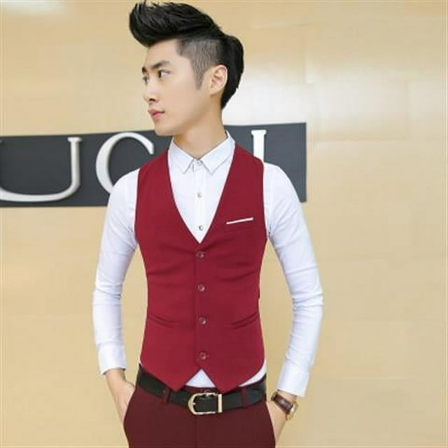 Chaleco de traje para hombre, chaleco pequeño ajustado, versión coreana del chaleco de herramientas de cuatro botones, vestido formal