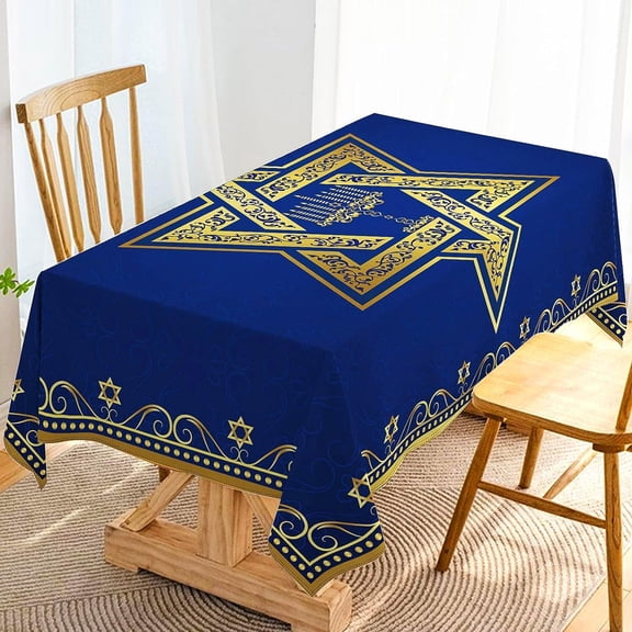 Rectangular Polyester Hanukkah Tablecloth Jewish Chanukah Star of David Table Decoration Menorah Festival Day Home Kitchen Dining Room Indoor Outdoor Table Decor-60×84inch