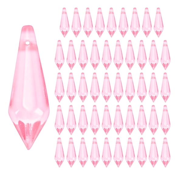 50-Pack Crystal Icicle Prisms, 34mm/1.34 Inch Hanging Crystals Chandelier Prisms for Home/Windows/Garden/DIY[Pink]