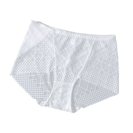 

5PCS Women Short Panties See-Through Lace Lingerie High Elasticity Perspective Mesh Brief for Summer Jeans Tight Trouser L White