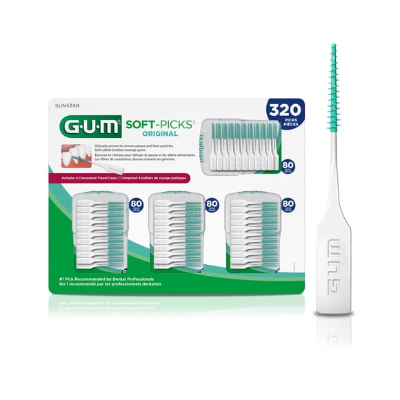 GUM Soft-Picks Original, Easy to Use Dental Picks for Teeth Cleaning and Gum Health, Disposable Interdental Brushes with Convenient Carry Case, Denti