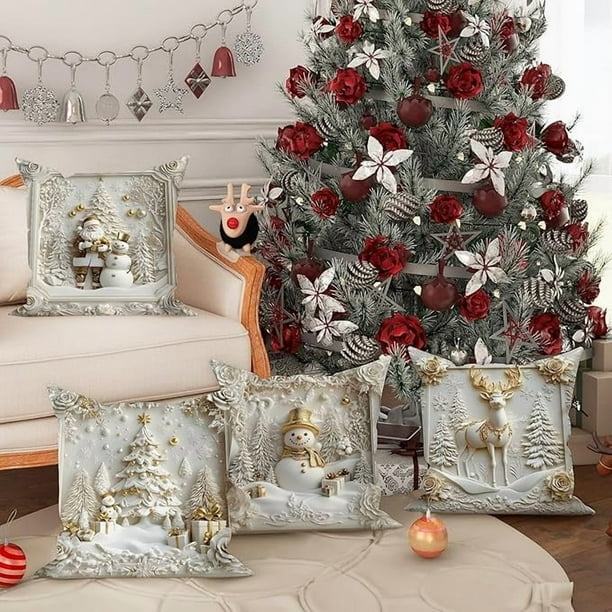 Fundas de Cojín Decorativas Navideñas de Invierno, Estilo Festivo, para Sofá Cama, 18 X 18 Pulgadas.