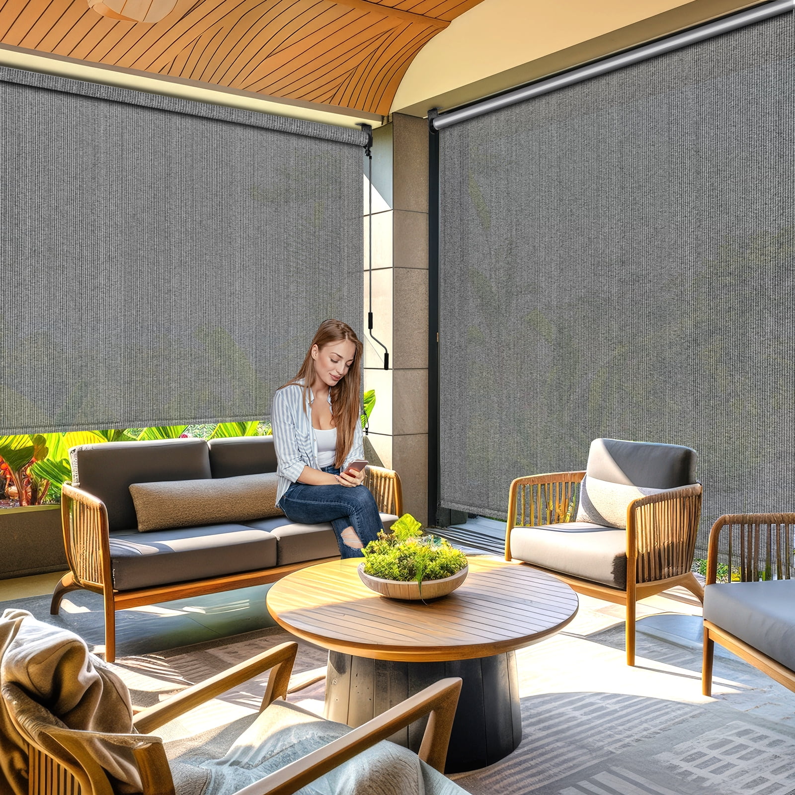 LIFERUN Outdoor Roller Sun Shade 8'W x 8'H, HDPE Shade Cloth & Aluminum Tube, Easy Install for Outdoor Pergola, Porch, and Garden (Gray)
