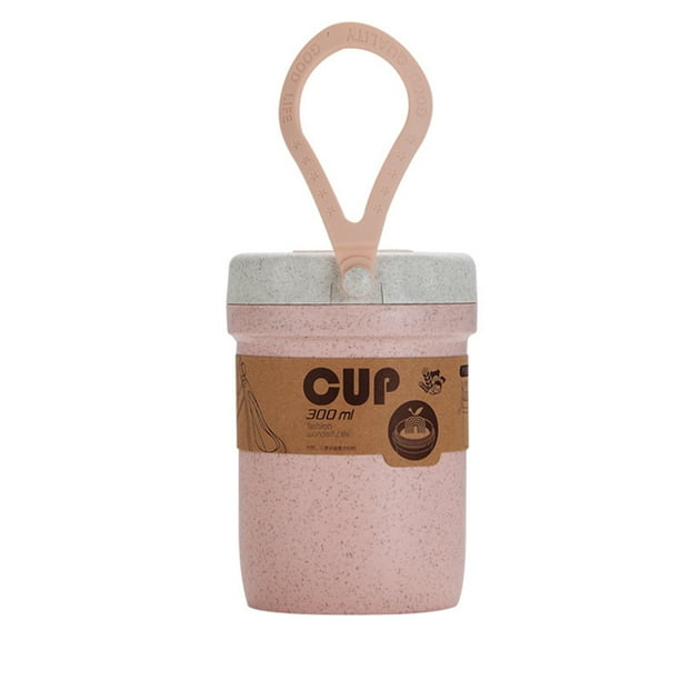 Fiambrera para niños Injueey con tapa Bento Boxes Microondas Vajilla Contenedor de comida Desayuno Sopa Taza Oficina Cocina Mostrada Rosa 301-400ml