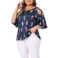 thumbnail image 4 of Agnes Orinda Women's Plus Size Summer Casual Short Feather Print Cold Shoulder Ruffle Blouses, 4 of 5