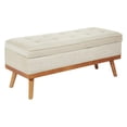 thumbnail image 1 of Banc de Rangement Katheryn en Tissu Lin Beige avec Pattes Espresso Clair, 1 of 10