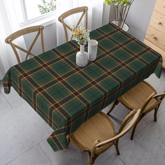 Rectangle Tablecloth, Brown and Green Plaid Murphy Tartan Stain Resistant, Wrinkle Free, Washable Polyester Cover for Dining, Parties, and Camping